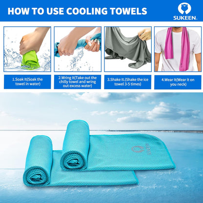 Sukeen [4 Pack Cooling Towel (40"x12"), Soft Breathable Chilly Microfiber Towel for Yoga,Sport,Running,Gym,Workout,Camping,Fitness,Workout & More Activities