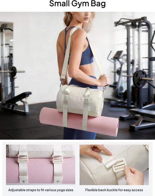 TOPEAST Small Gym Bag for Women, Mini Sports Yoga Bag Gym Tote Bag with Yoga Mat Holder, Small Sports Duffle Bag with Water Bottle Pocket & Wet Pocket for Travel Dance Workout, Black