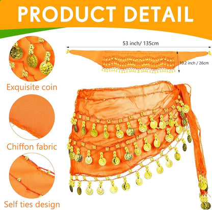 Vicenpal 24 Pieces 8 Colors Belly Dance Hip Scarf and Belly Dance Wrist Ankle Cuffs Bracelets Skirt Coin Scarf Bangles for Women Bellydance Yoga Multicolor
