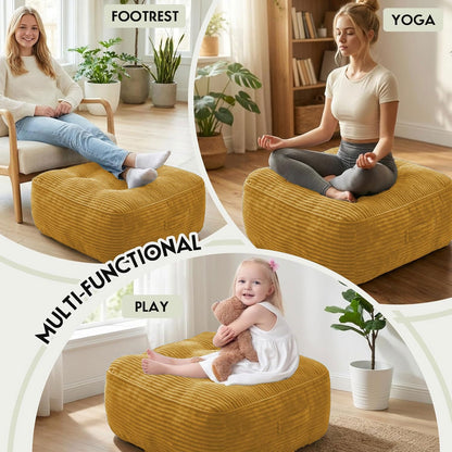 11" Thick Washable Floor Pillow for Adults, Yoga & Meditation Cushion with Handle, Square Large Pillows Seating with Removable Tufted Corduroy Cover for Tatami Living Room Board Games, Blind Shape