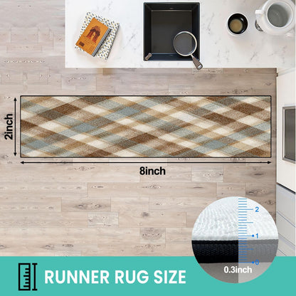 Runner Rug Washable 2x6 White Navy Blue Green Tartan Plaid Scottish Texture from Tartan Plaid Non-Slip Hallway Area Rug Indoor Outdoor Home Decor for Entryway Bathroom Kitchen Carpet Yoga Floor Mat