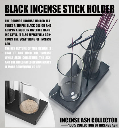 2 in 1 Incense Holder for Sticks Incense Burner Holder with Storage,Glass Upside Down Incense Holder for Sticks with Glass Ash Catcher for Meditation Yoga Spa Room Home Decor[Black]