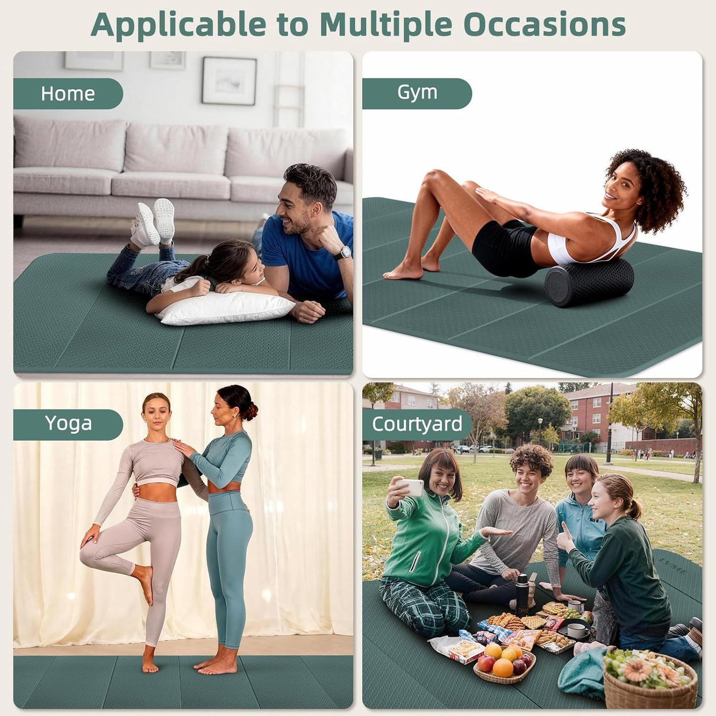 Large Yoga Mat, 74"x47.2" Extra Wide & Long Foldable Yoga Mat, 0.4" Thick Folding Yoga Mat, 2-Person Workout Mat for Home Gym, Extra Large Non-Slip Fitness Mat for HIIT, Yoga, Stretching, Portable Design for Easy Storage