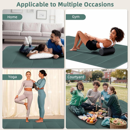 Large Yoga Mat, 74"x47.2" Extra Wide & Long Foldable Yoga Mat, 0.4" Thick Folding Yoga Mat, 2-Person Workout Mat for Home Gym, Extra Large Non-Slip Fitness Mat for HIIT, Yoga, Stretching, Portable Design for Easy Storage