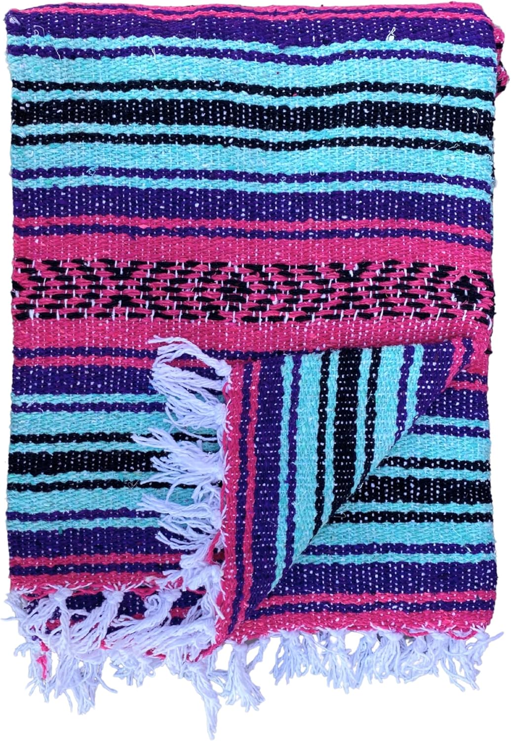Del Mex Classic Mexican Blanket, Large Authentic Woven Falsa Throw (70"x50"), Artisan Southwest Décor for Beach, Yoga, Outdoors (Lavender)