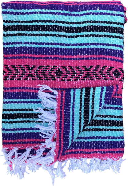 Del Mex Classic Mexican Blanket, Large Authentic Woven Falsa Throw (70"x50"), Artisan Southwest Décor for Beach, Yoga, Outdoors (Lavender)