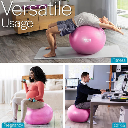 Core Balance Exercise Ball, Stability Ball for Yoga, Pilates and Fitness, Gym Ball for Home Gym and Office Chair, Training, Physical Therapy, Anti Burst, Pump Included, 55cm 65cm 75cm 85cm