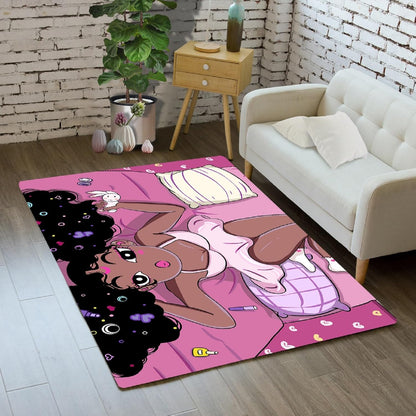 Black Girl Area Rug for Bedroom African American Rugs for Room Princess Carpet Kids Rugs for Bedroom African Girls Carpet for Living Room Teen Girls Yoga Mats, Pink, 4'×5'
