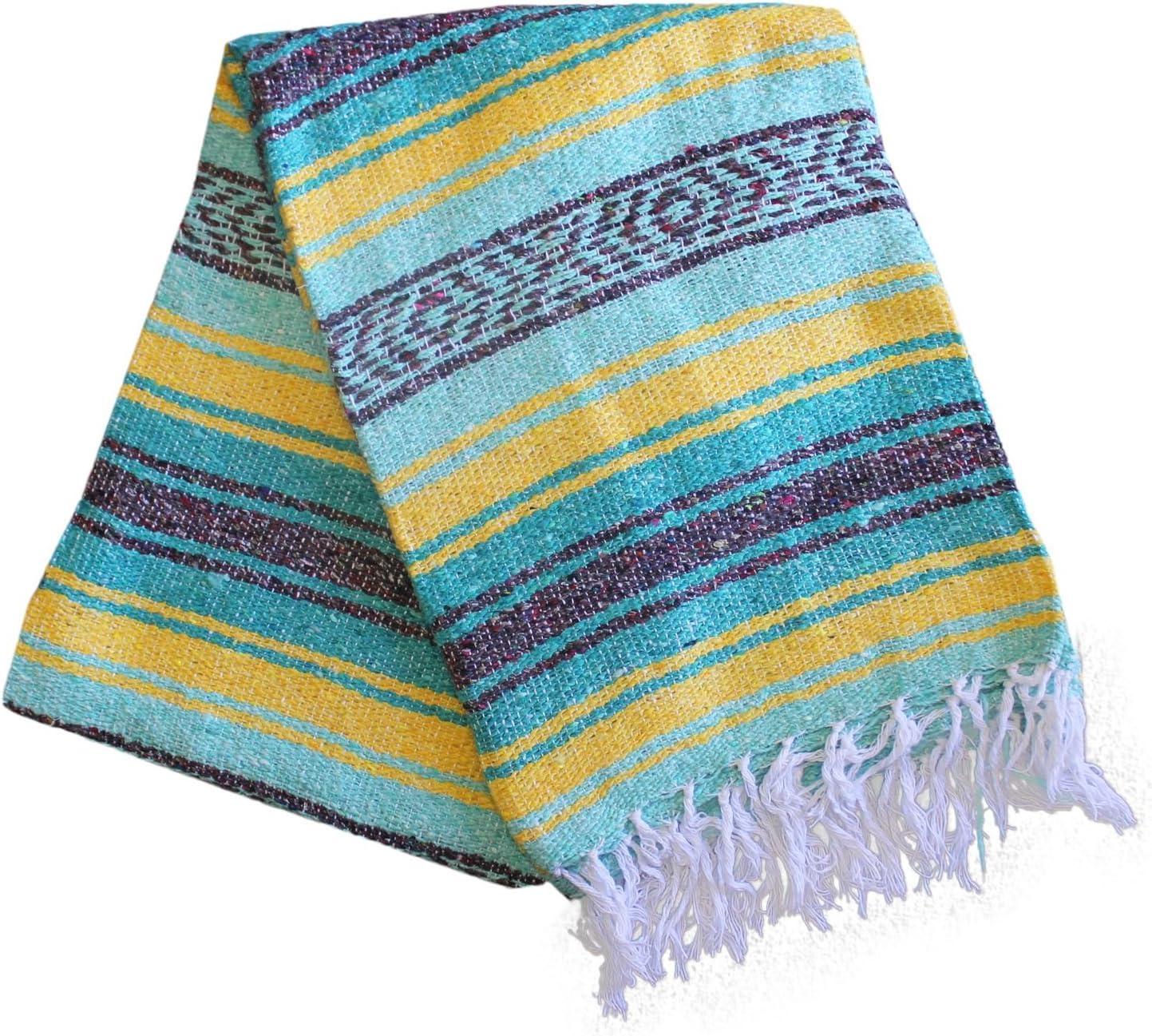 Del Mex Classic Mexican Blanket, Large Authentic Woven Falsa Throw (70"x50"), Artisan Southwest Décor for Beach, Yoga, Outdoors (Lavender)