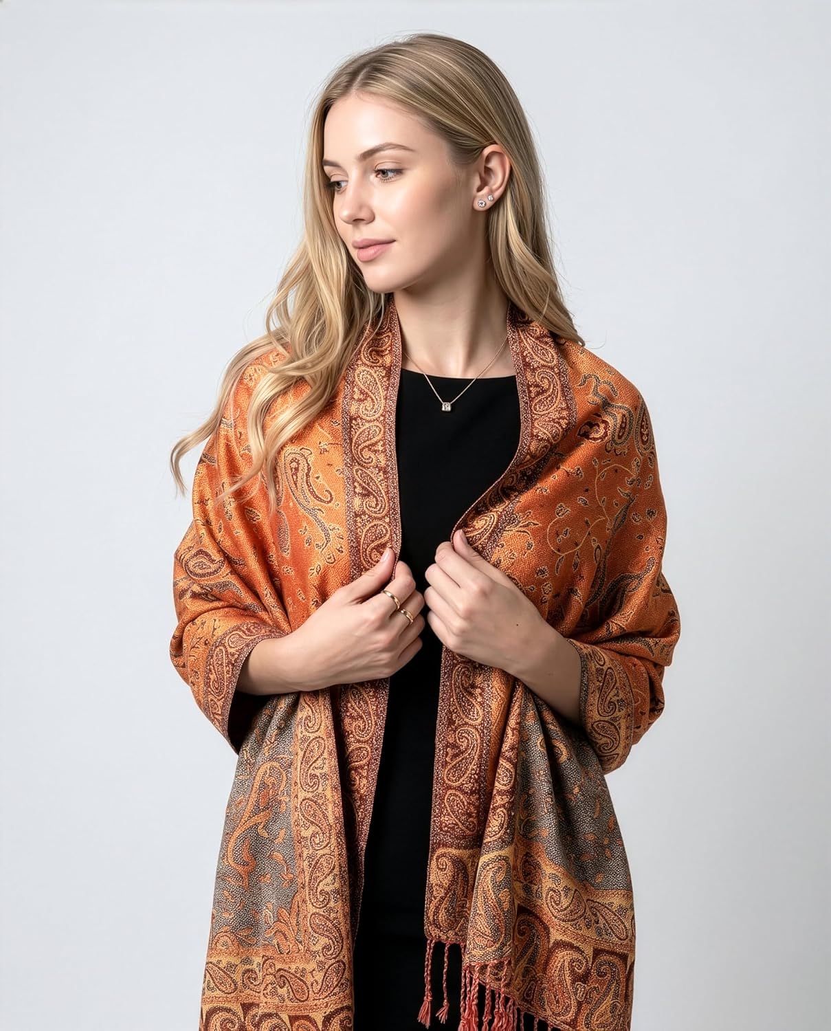Achillea Reversible Paisley Pashmina Rave Scarf – Exotic Indian Shawls and Wraps for Evening Dresses, Festivals, All Seasons - Colors A