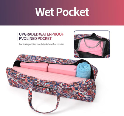 Boulder Bee | Yoga Mat Bag | Large Yoga Mat Carrier with Wet Pocket | Yoga Gifts | Gym Tote Bag for Women