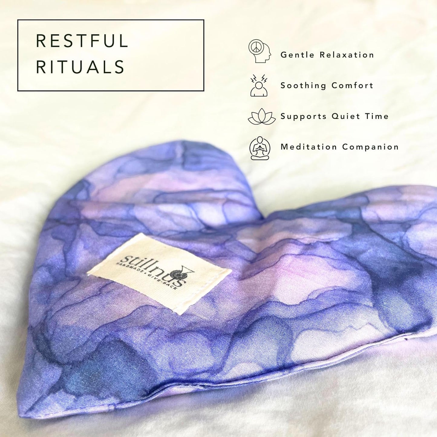 Stillnus Sunday Weighted Eye Pillow – Organic Flaxseed & Lavender, Gingham Check, Heart Shaped, Self Care & Feel Better Gift for Women