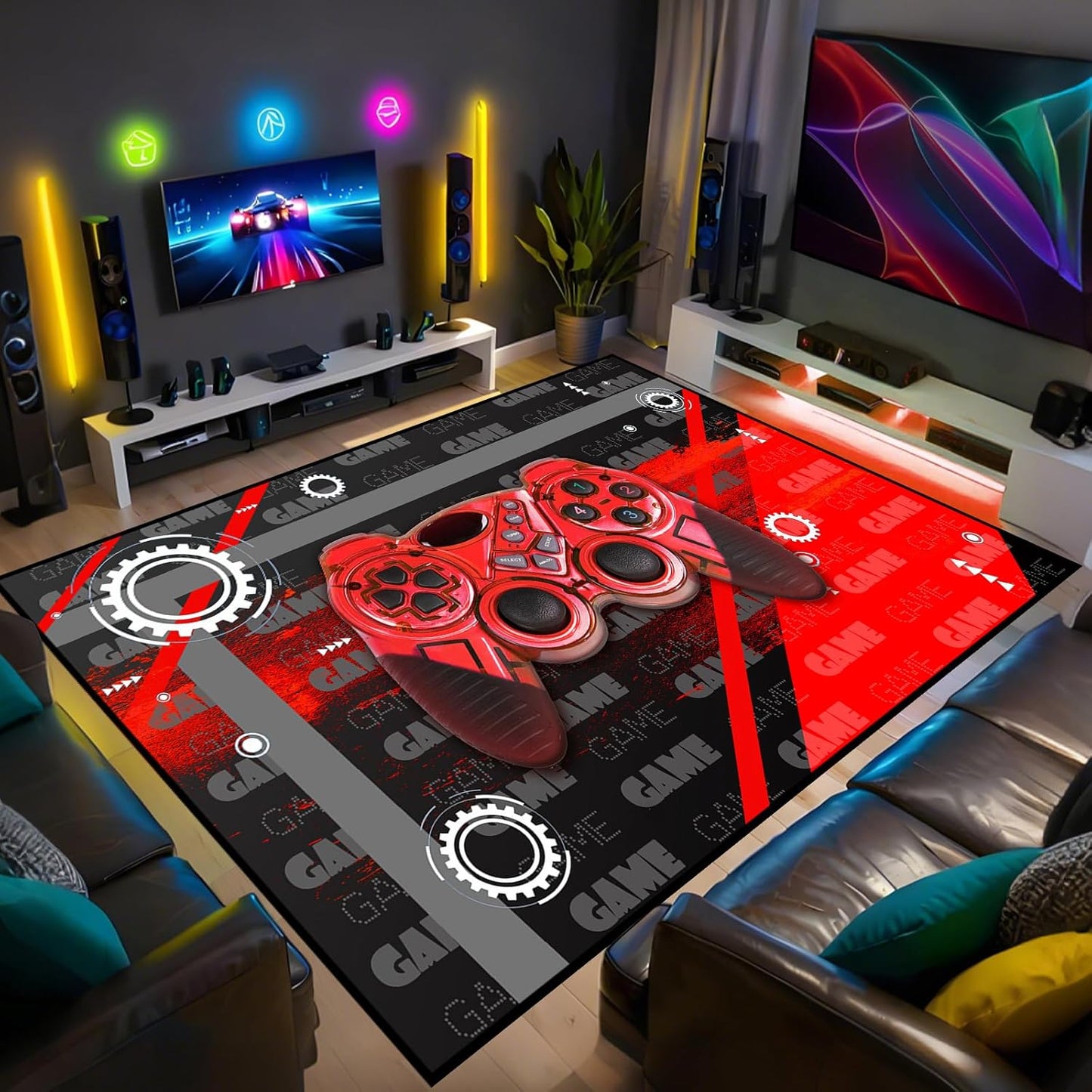 Game Controller Rugs for Bedroom Boys Living Room Gamer Gamepad Red Carpets Floor Mat Player Indoor Mats Gaming Art Design Home Decor Crystal Doormat Yoga Mats 3'x5'