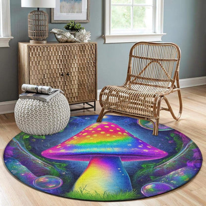 Home Decor Non Slip Kitchen Office Circle Rug, Machine Washable Modern Round Area Rug, Room Sofa Yoga Soft Round Carpet Purple Galaxy Trippy Space Astronaut Art, 36inch