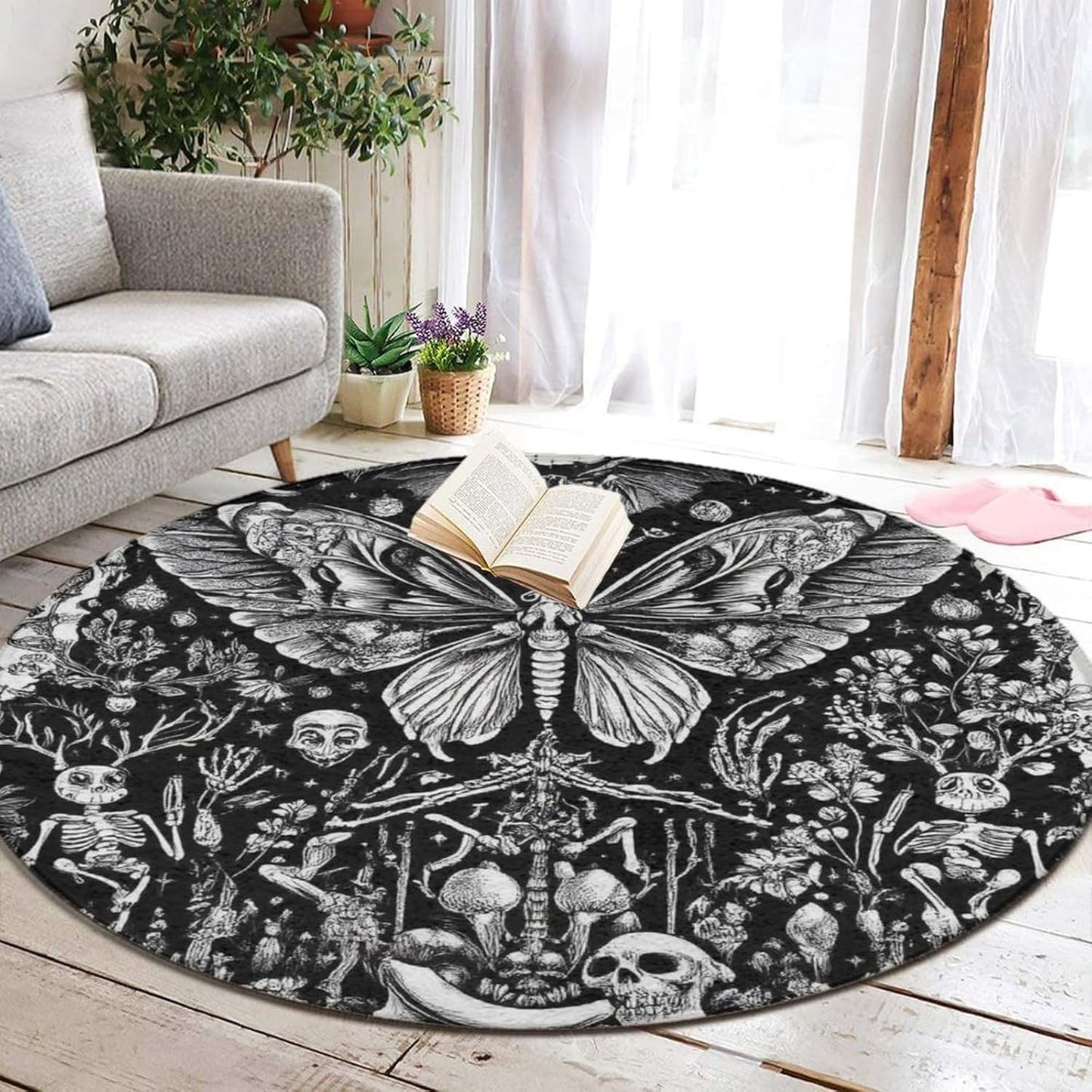 Machine Washable Modern Round Area Rug, Room Sofa Yoga Soft Round Carpet, Home Decor Non Slip Kitchen Office Circle Rug Trippy Rainbow Mushroom Tie Dye Art, 60inch