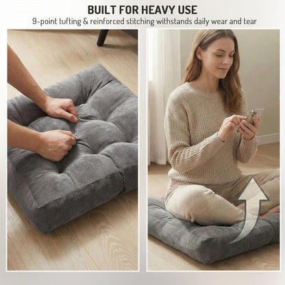 Meditation Floor Pillow Set of 2, Round Large Pillows Seating for Adults, Tufted Corduroy Cushion for Living Room Tatami, Beige 22 Inch