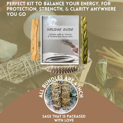 Ancient VEDA Organic Smudge Kit – Yerba Santa, Palo Santo, Sweetgrass Braid, Feather & Smudge Guide | Home Cleansing Kit for Meditation, Yoga, Energy Healing & Gift (Starter Kit, Yerba Santa Sage)
