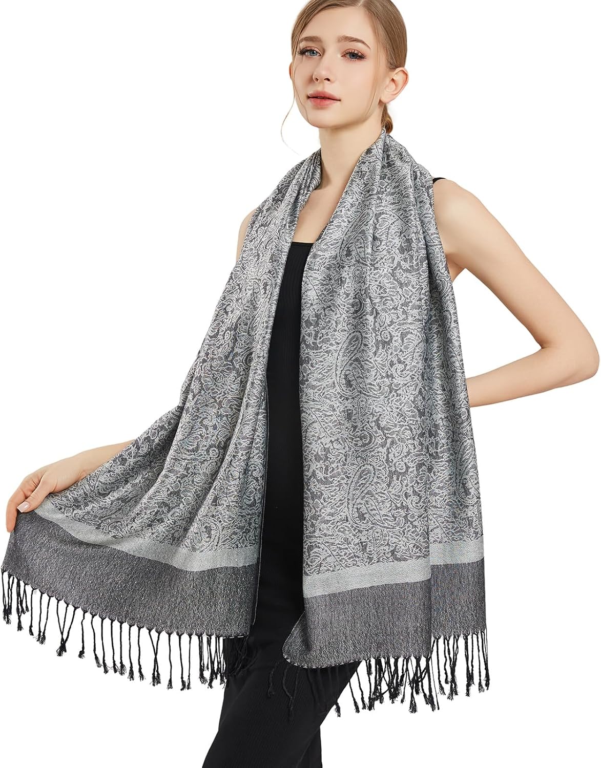 vimate Silky Paisley Pashmina Shawl Scarf-Women's Soft Double-side Jacquard Pashminas Wrap for Evening Dress Travel Shawl
