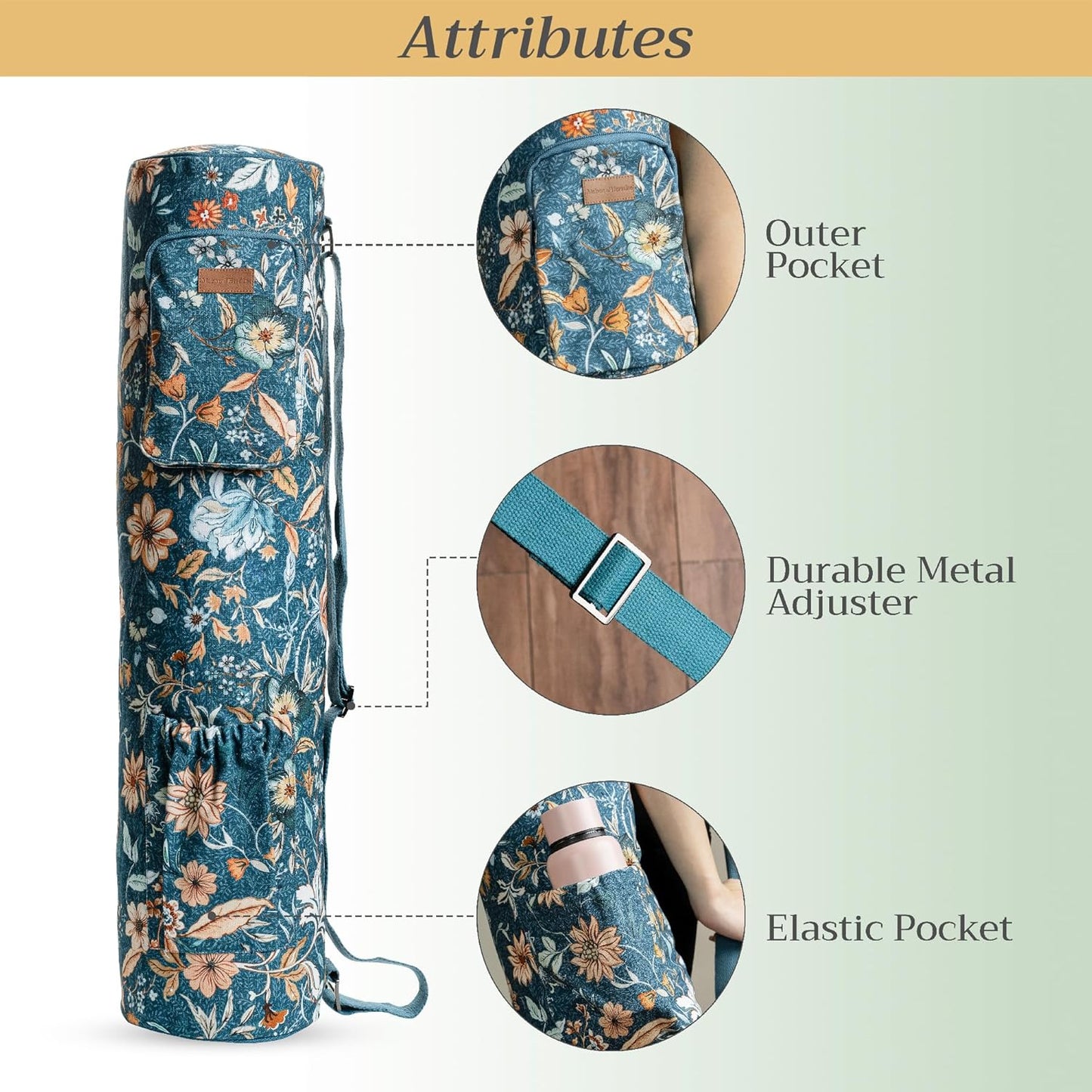 Maison d' Hermine Yoga Mat bag, Cylindrical bag for Woman&Men, yoga mat Bag &Adjustable shoulder straps Yoga Mat Carrier Bag with Drawstring Water Bottle Pocket and zipper pocket Easter Gifts