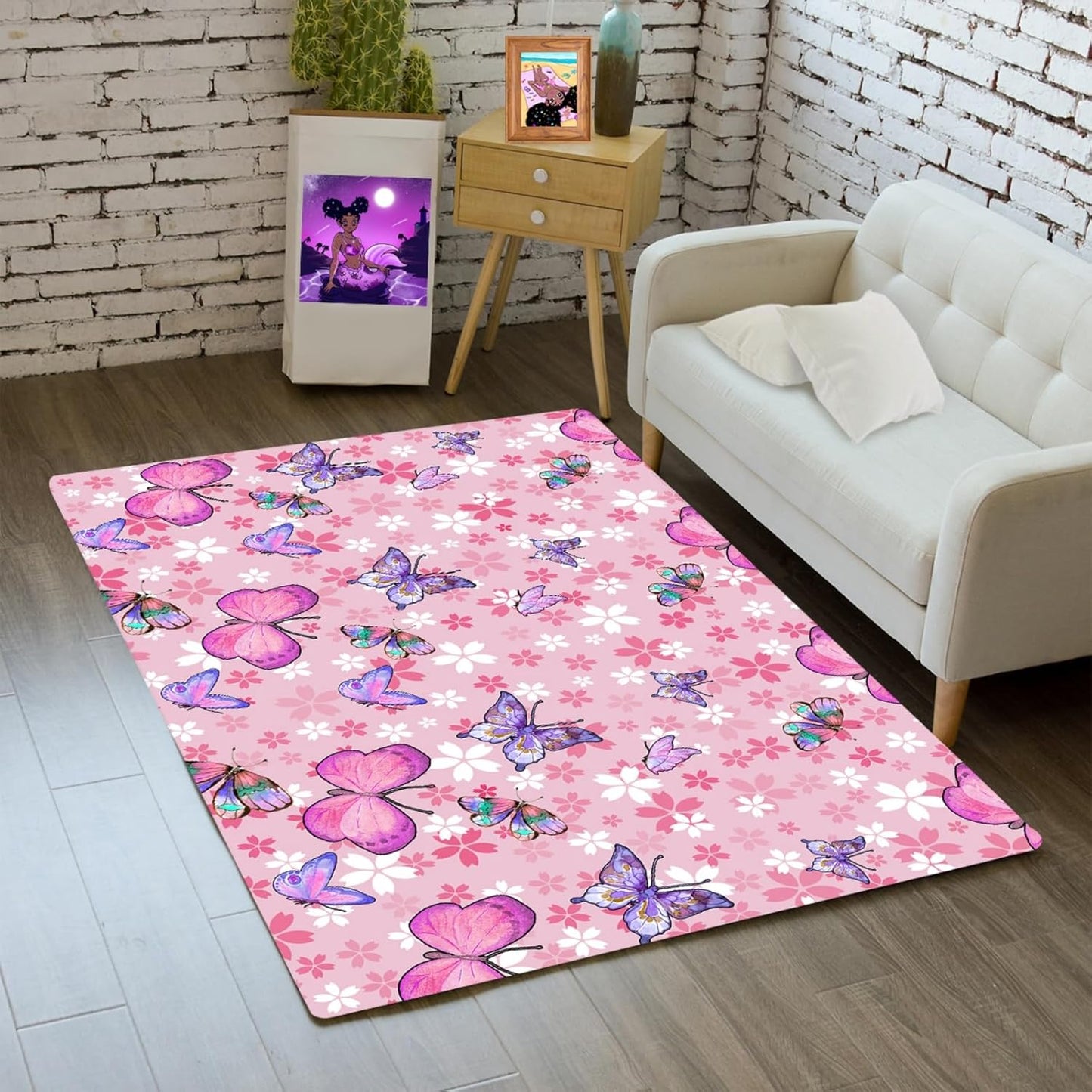 Black Girl Area Rug for Bedroom African Black Girls Floor Rugs for Living Room Playroom Cartoon Art Home Decor Soft Yoga Mats for Women Afro Purple 47" x 31" (2.7 x 3 Feet)