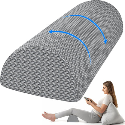 TranquilRelax Knee Pillow for Back Sleeping Memory Foam Half Moon Bolster Pillow for Legs, Under Knee Support, Ankle & Foot Comfort Orthopedic Pillow for Side Sleepers (Grey, 20.4" x 8" x 4.9")