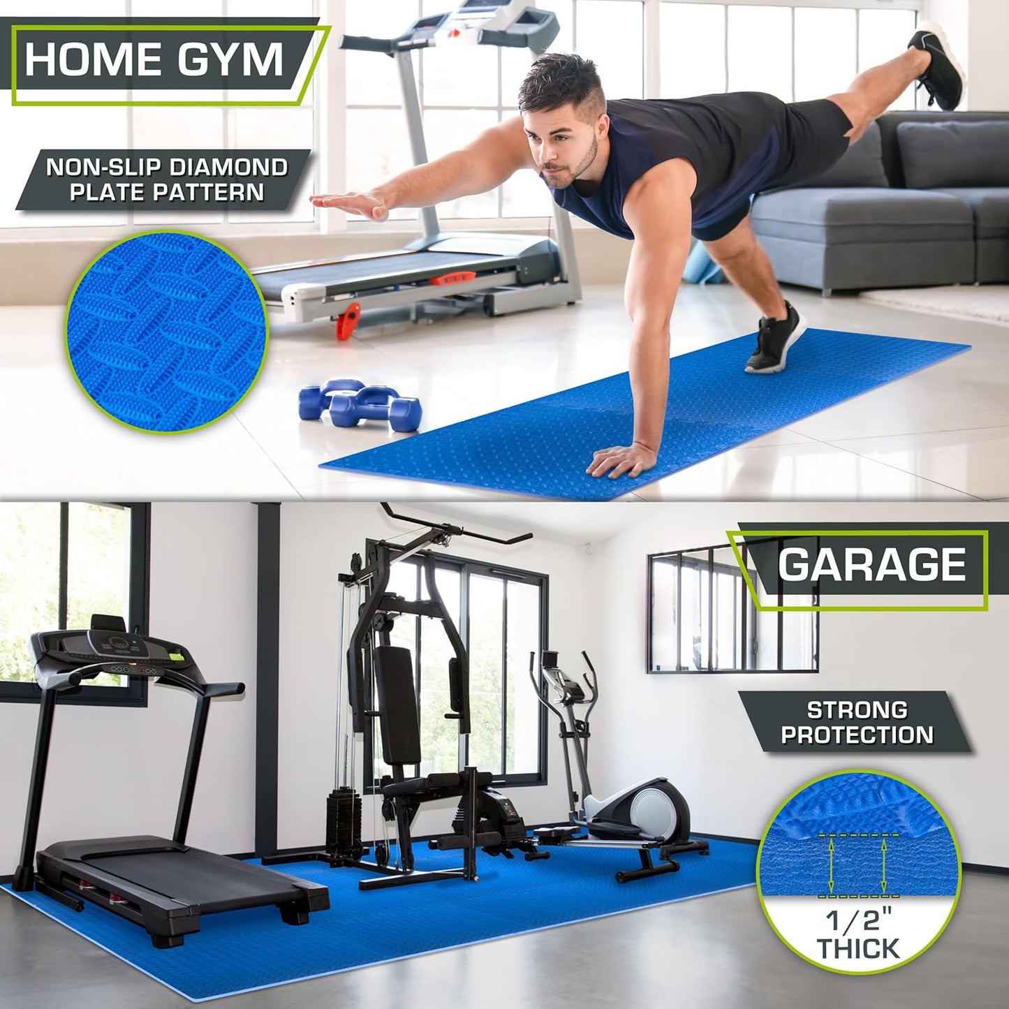 ProsourceFit Exercise Puzzle Mat ½-inch, EVA Interlocking Foam Floor Tiles for Home Gym, Workout Equipment, Kids Play Areas, Black, 24 SQ FT - 6 Tiles