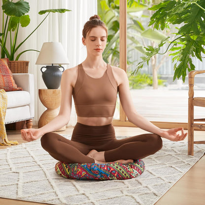 Codi Boho Floor Pillow, Large Meditation Cushion for Adults, Square Pillows Seating for Yoga Living Room Tatami Sitting Home Decor, Memory Foam Added, 22x22 Inch, Multi Patchwork