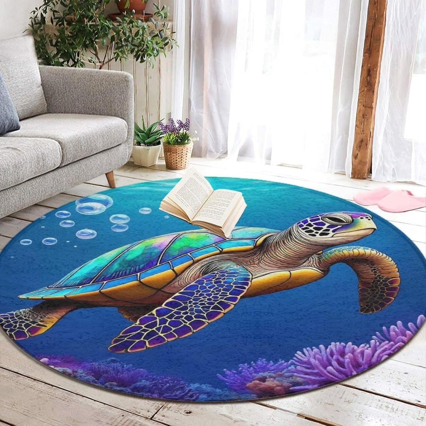 Soft Round Yoga Carpet, Office Chair Decor Round Mat for Carpet and Hardwood Floors Purple Butterfly