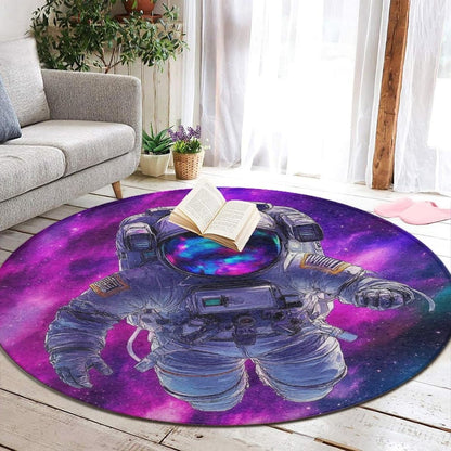 Home Decor Non Slip Kitchen Office Circle Rug, Machine Washable Modern Round Area Rug, Room Sofa Yoga Soft Round Carpet Purple Galaxy Trippy Space Astronaut Art, 36inch