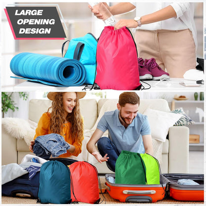 Shappy Drawstring Backpack Bulk Sports Gym Cinch Bag Polyester String Bag for Men Women(10 Colors,100 Pcs)