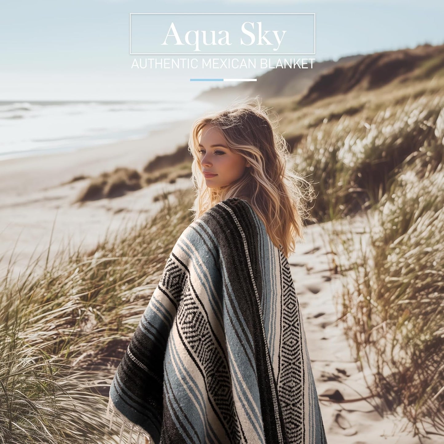 Hydration Nation Authentic Large Handwoven Mexican Blanket - Soft Yoga - Durable Serape - Lightweight Falsa, Beach, Camping, Picnic, Outdoor 70"x50" - Mandarin