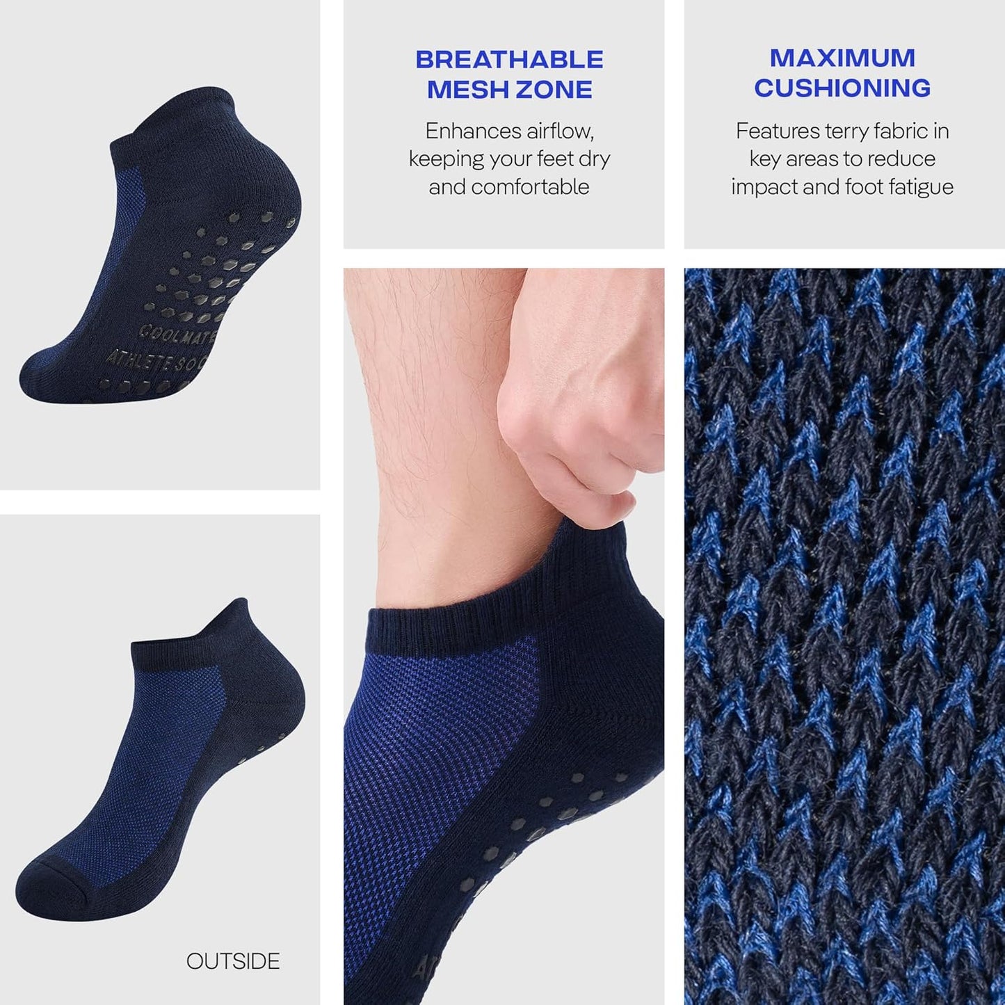 COOLMATE Mens Grip Socks Men Non Slip Size 6-10-13-14, Non Slip Pilates Yoga Socks for Men with Grips, Gifts for Men