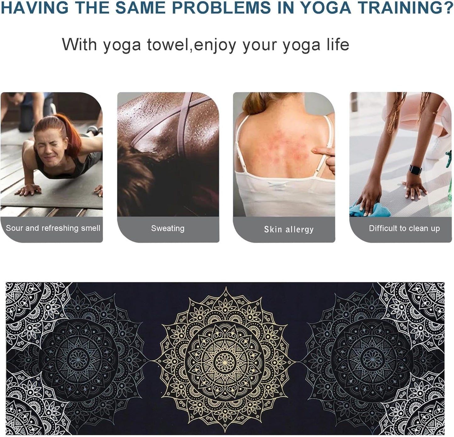 Yoga Mat Towel with Corner Pockets - Microfiber Yoga Towels for Hot Yoga Non Slip Moisture Wicking Sweat Absorbent, Tree of Life Yoga Towel Easy for Travel, Use in Hot Yoga,Bikram,Pilates and Fitness