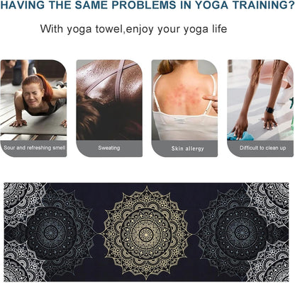 Yoga Mat Towel with Corner Pockets - Microfiber Yoga Towels for Hot Yoga Non Slip Moisture Wicking Sweat Absorbent, Tree of Life Yoga Towel Easy for Travel, Use in Hot Yoga,Bikram,Pilates and Fitness
