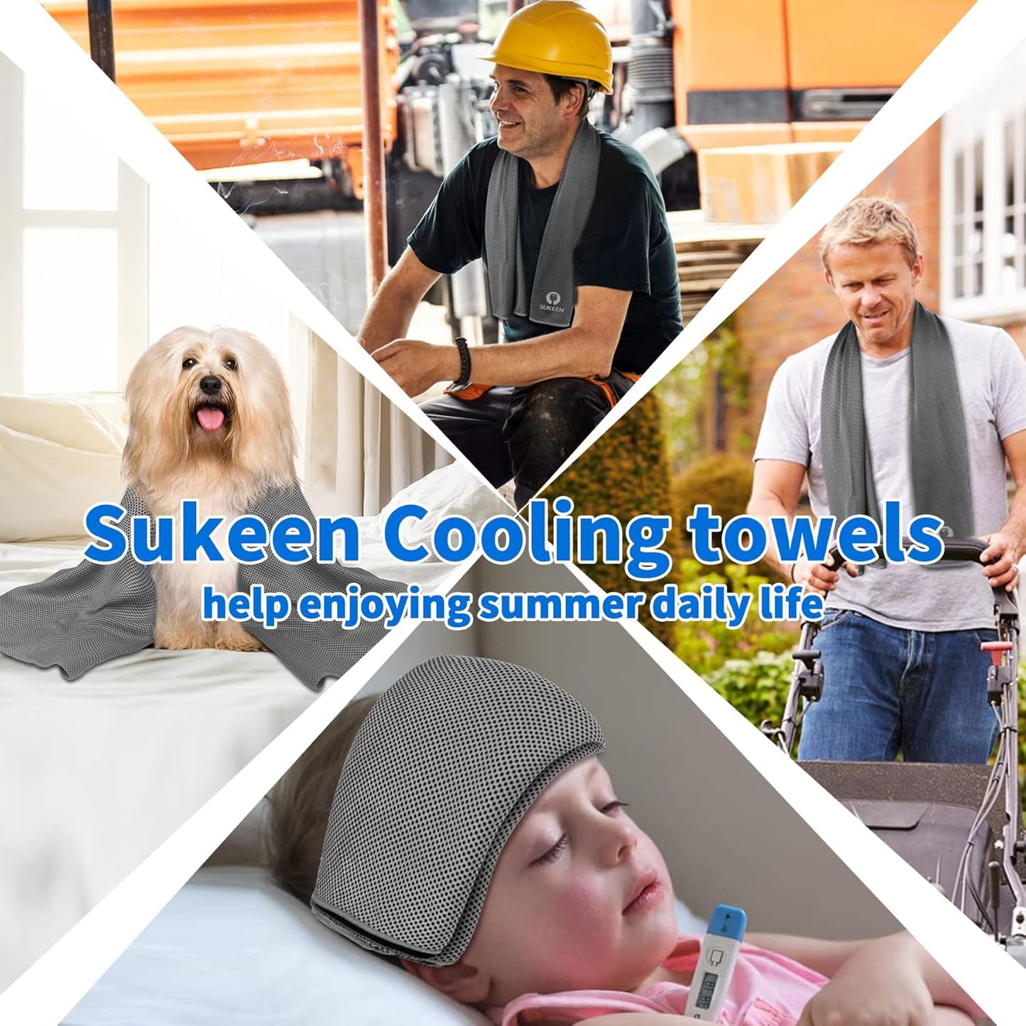 Sukeen [4 Pack Cooling Towel (40"x12"), Soft Breathable Chilly Microfiber Towel for Yoga,Sport,Running,Gym,Workout,Camping,Fitness,Workout & More Activities
