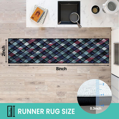 Runner Rug Washable 2x6 White Navy Blue Green Tartan Plaid Scottish Texture from Tartan Plaid Non-Slip Hallway Area Rug Indoor Outdoor Home Decor for Entryway Bathroom Kitchen Carpet Yoga Floor Mat