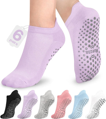 Muezna 6 Pairs Pilates Grip Socks for Women, Non Slip Yoga Socks with Grips, Grippy Socks for Barre, and Hospital