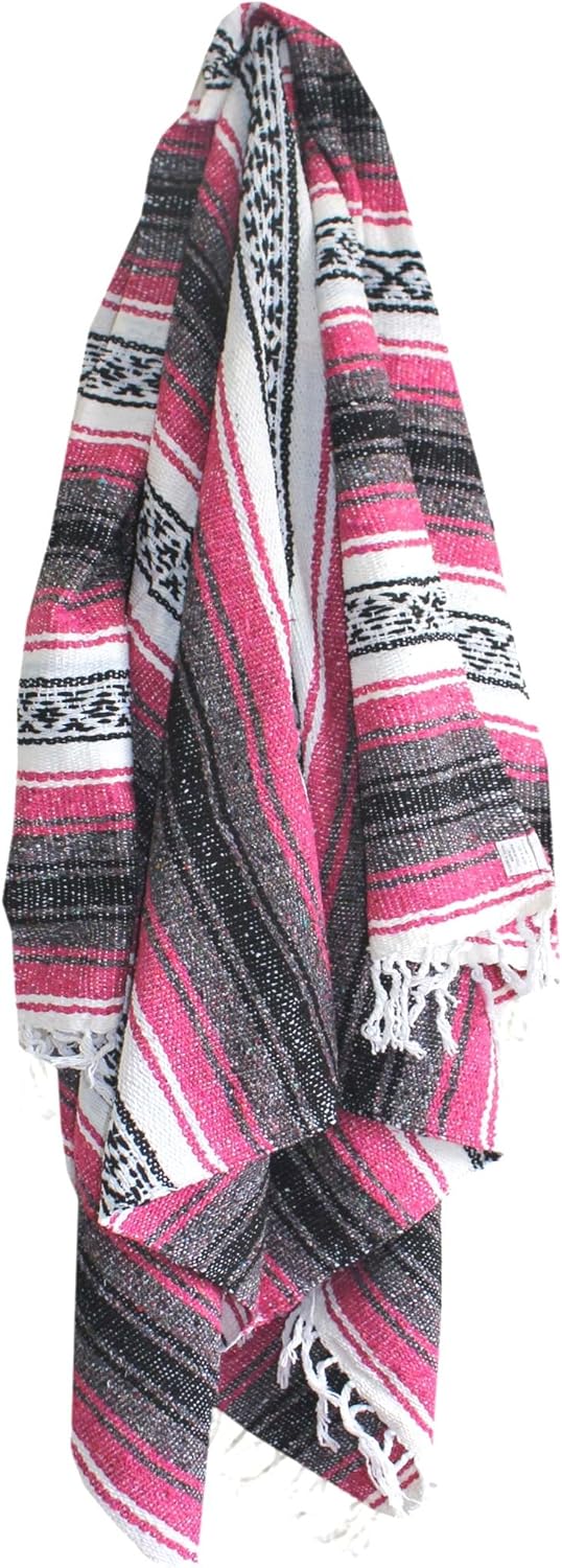 Del Mex Classic Mexican Blanket, Large Authentic Woven Falsa Throw (70"x50"), Artisan Southwest Décor for Beach, Yoga, Outdoors (Lavender)