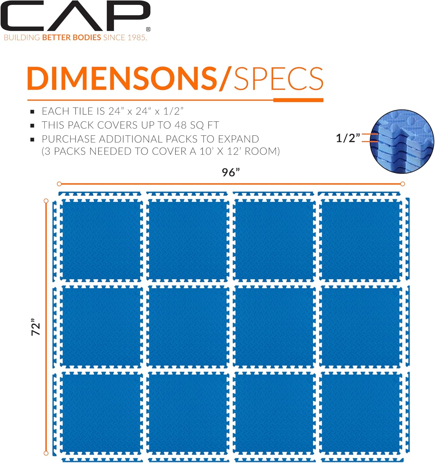 CAP Puzzle Exercise Mats | 1/2” Thick EVA Interlocking Foam Tiles for Home Gym Flooring | Multiple Options