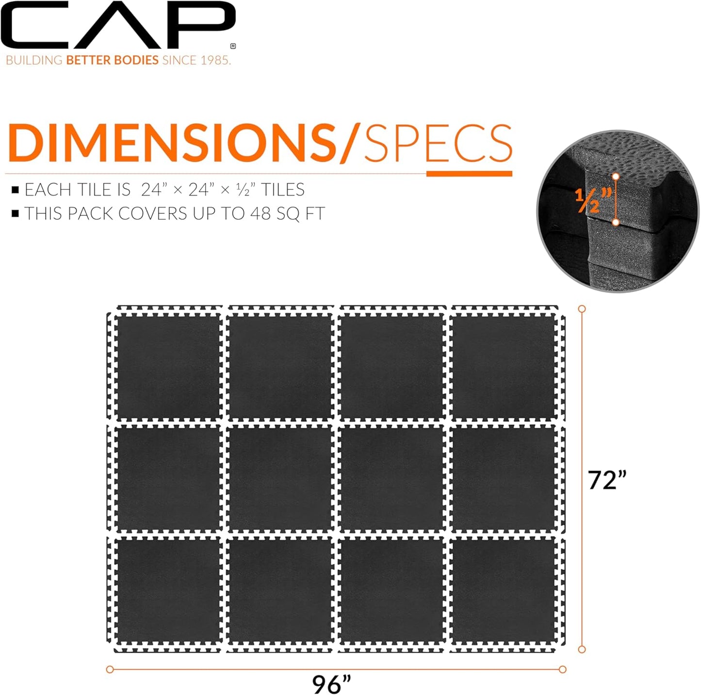 CAP Puzzle Exercise Mats | 1/2” Thick EVA Interlocking Foam Tiles for Home Gym Flooring | Multiple Options