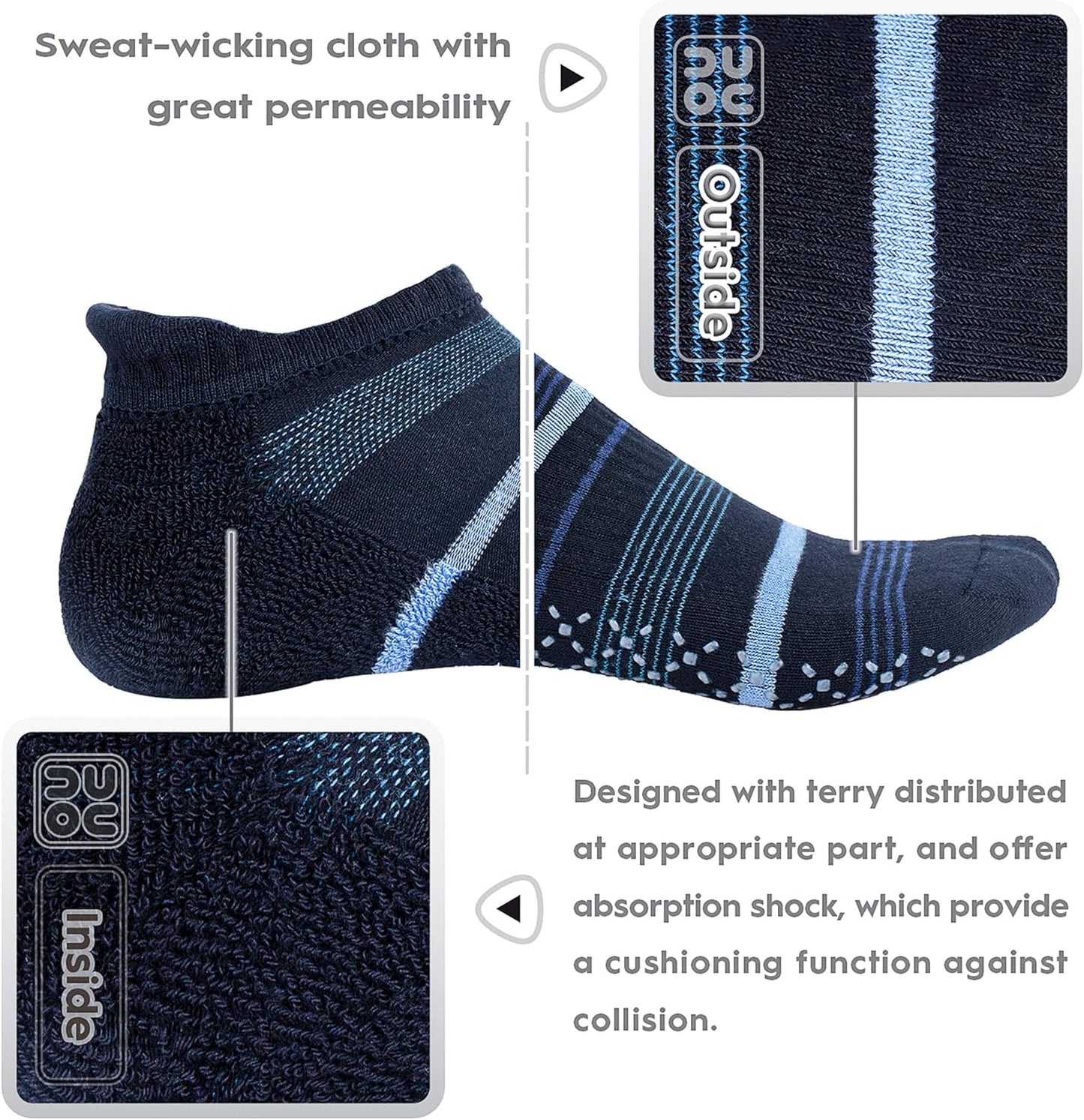 unenow Unisex Non Slip Grip Socks with Cushion for Yoga Pilates Barre Home & Hospital