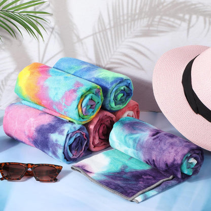 Peryiter 6 Pcs Yoga Towels with Grip Dots 72 x 25 Inch Non Slip Hot Yoga Mat Towel Microfiber Soft Sweat Absorbent Blanket for Gym Pilates Workout Fitness, 6 Tie Dye Colors