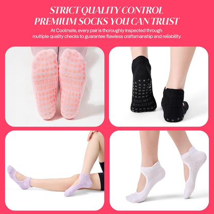 COOLMATE Pilates Socks with Grips for Women, Yoga Socks, Crew Non Slip Women for Barre, Pilates Gifts for Women - Colors A