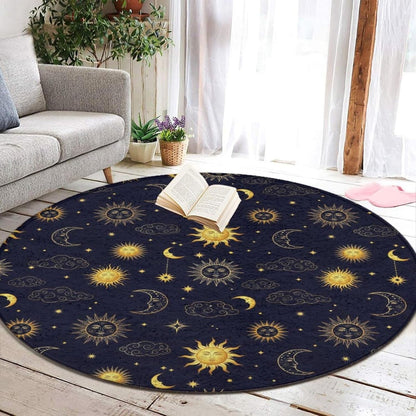 Soft Round Yoga Carpet, Large Home Decor Mat, Non-Slip Machine Washable Kitchen Office Circle Rug Compatible with Cool Norse Viking Vegvisir Runic Compass