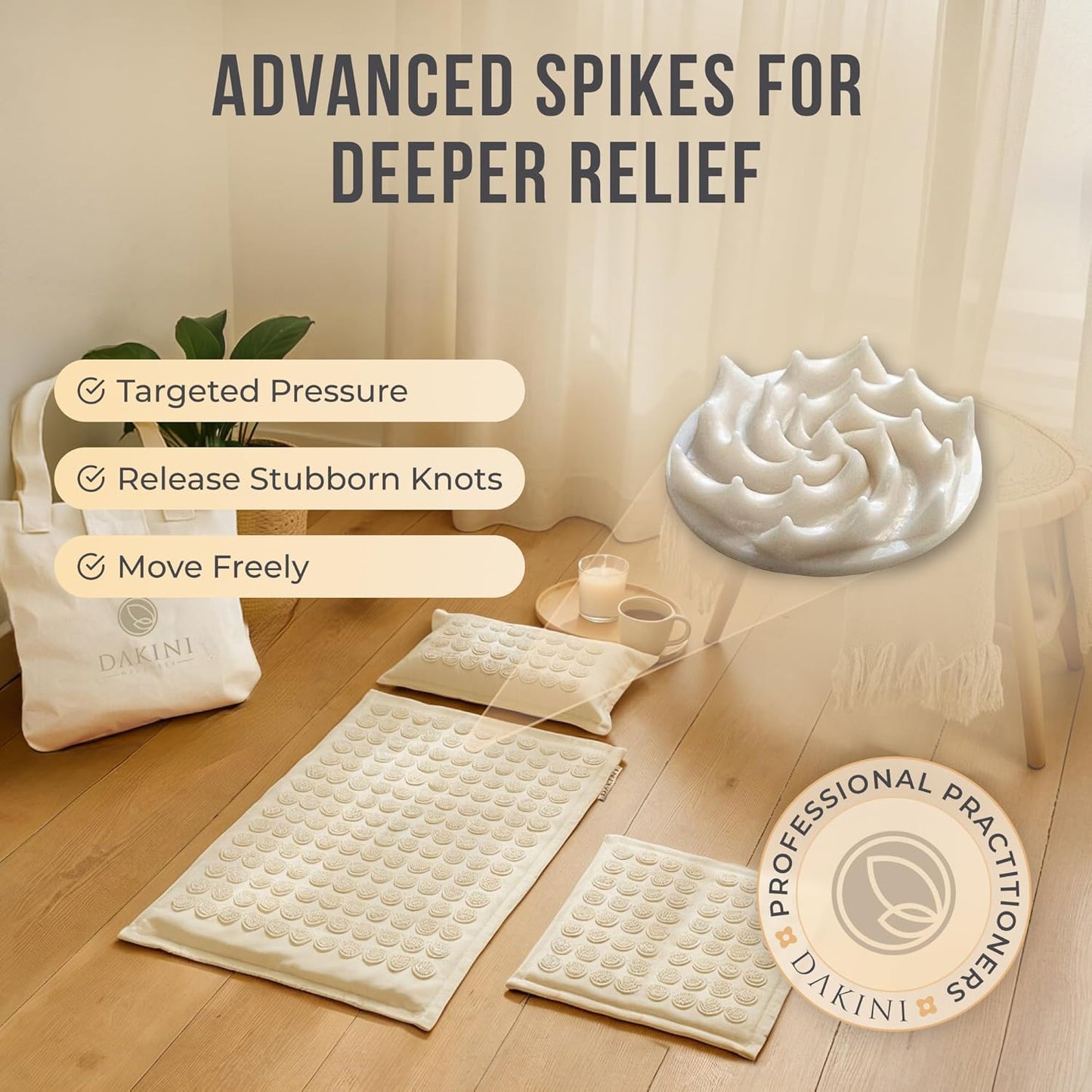 Dakini Acupressure Mat and Pillow Set with Mini Pad - Acupuncture Mat Full Body Pain Relief