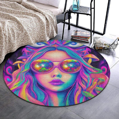 Machine Washable Modern Round Area Rug, Room Sofa Yoga Soft Round Carpet, Home Decor Non Slip Kitchen Office Circle Rug Union Jack Flag UK Mandala Art, 60inch