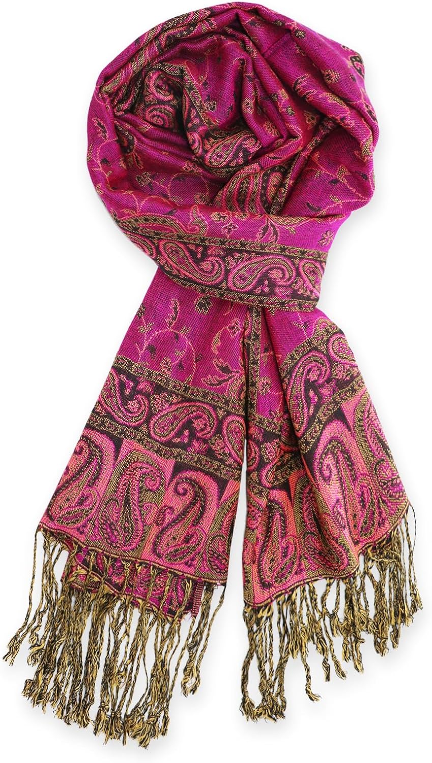 Ciormis Two Tone Silky Paisley Pashmina Shawl Scarf,Soft Women's Rave Jacquard Pashminas Wrap Scarves