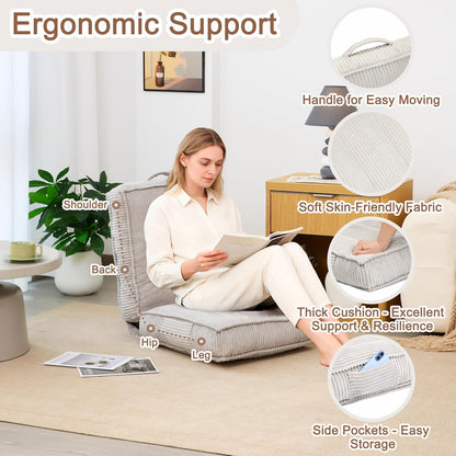 Adjustable Floor Chair with Back Support, 6-Position, Folding Japanese Meditation Tatami Chair, Comfy Gaming Chairs for Adults, Accent Sofa Reading Chairs, Living Room, Bedroom, Coffee