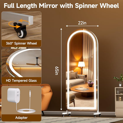 Hasipu 71" x 28" Arched Rolling Home Gym Mirror with Wheels, 360° Swivel Body Mirror with HD Tempered Glass, Large Floor Mirror for Yoga Room, Dance Studio, Bedroom & Home Gym