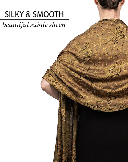 Achillea Reversible Paisley Pashmina Rave Scarf – Exotic Indian Shawls and Wraps for Evening Dresses, Festivals, All Seasons - Colors A